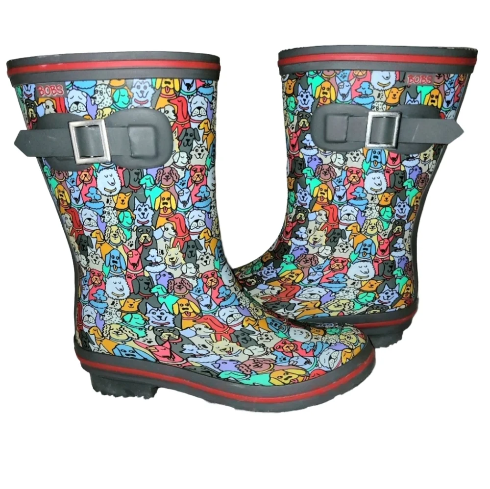 Skechers Bob's Rain Check April Showers Dog Print Waterproof Rain Boots Size 6